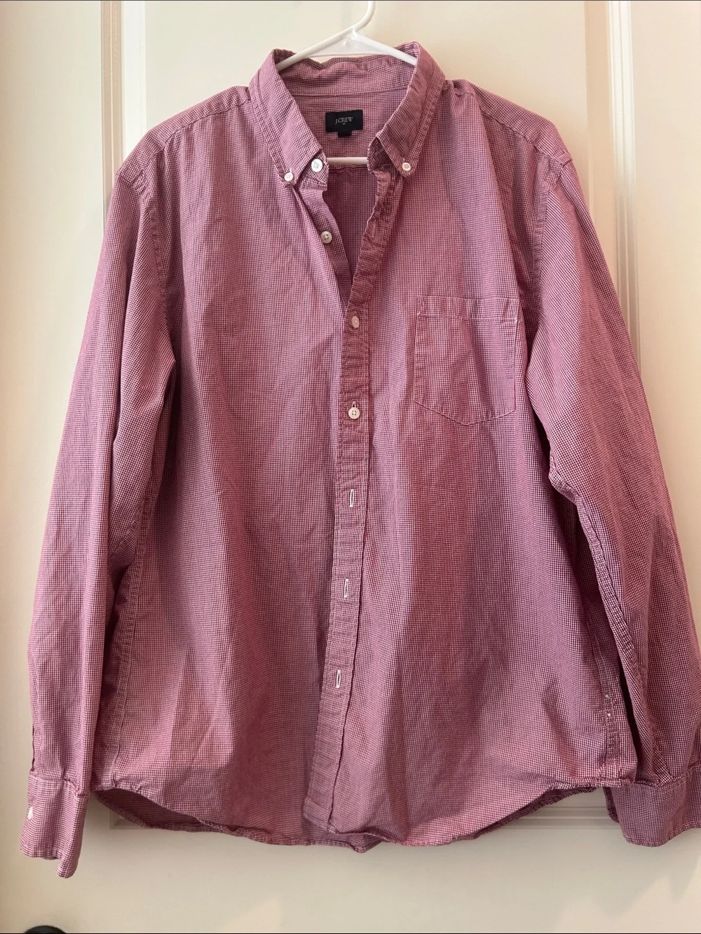 J. Crew Red Check Gingham Button-Down Shirt long sleeve pocket front men size XL